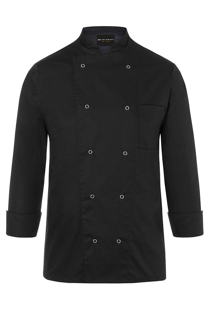 Karlowsky Langarm Kochjacke Basic in schwarz, Polymix, Druckknöpfe BJM 2-1-L