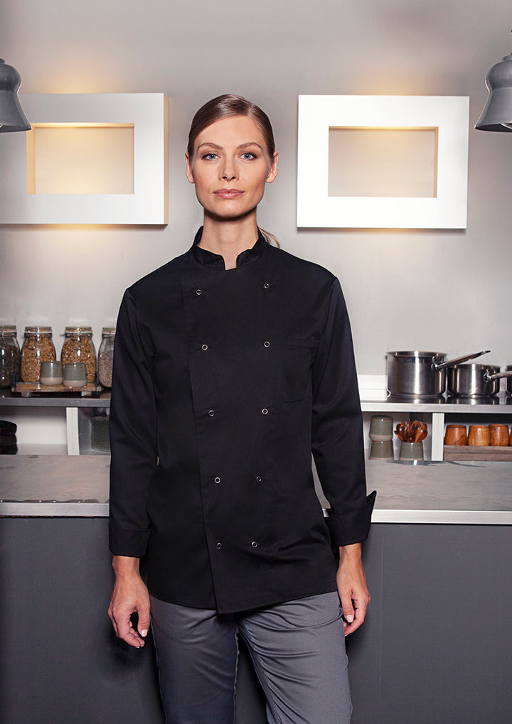 Karlowsky Langarm Kochjacke Basic in schwarz, Polymix, Druckknöpfe BJM 2-1-L