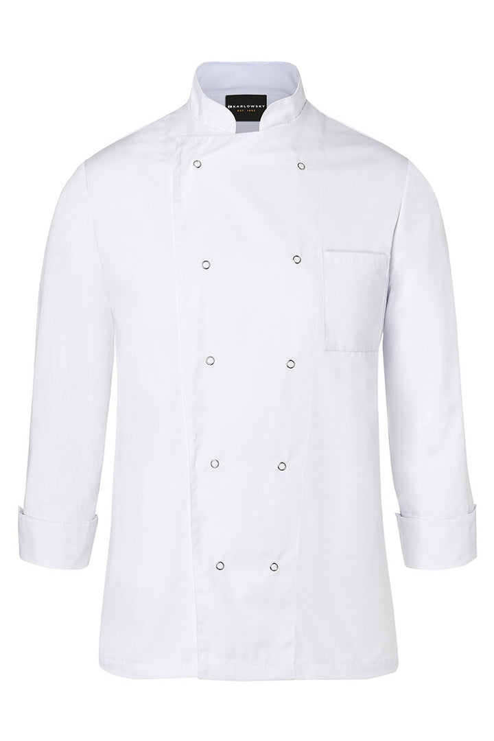 Karlowsky Langarm Kochjacke Basic in weiß, Polymix, Druckknöpfe BJM 2-3-L