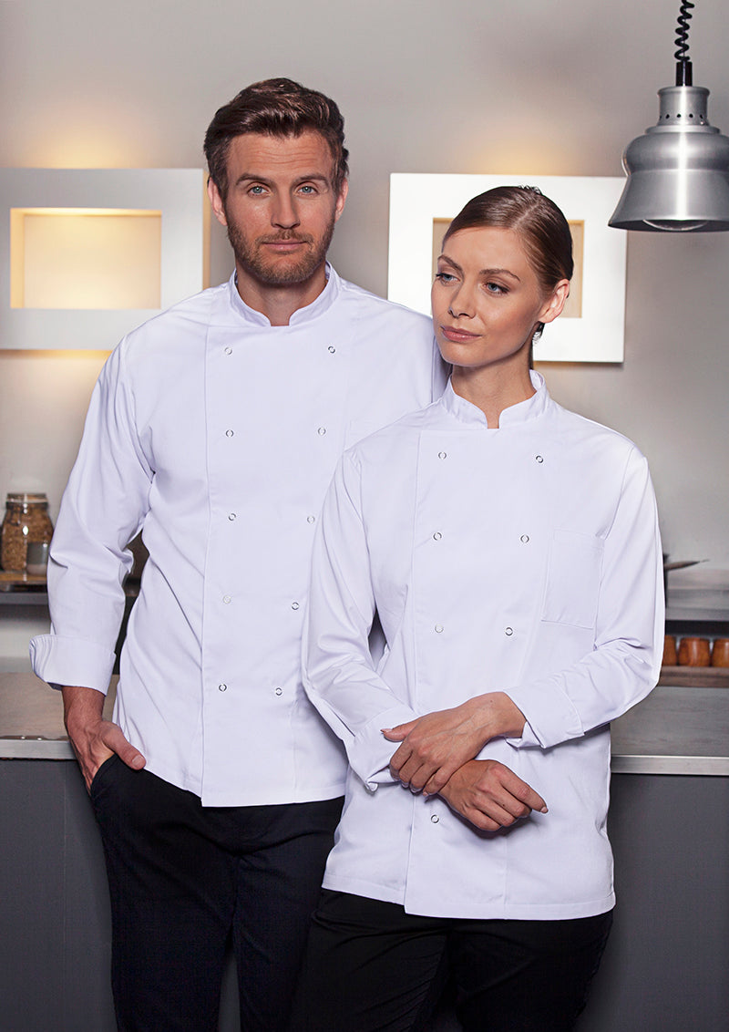 Karlowsky Langarm Kochjacke Basic in weiß, Polymix, Druckknöpfe BJM 2-3-L