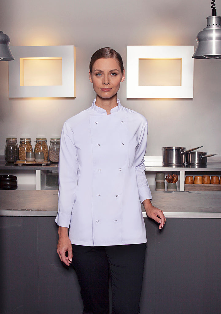 Karlowsky Langarm Kochjacke Basic in weiß, Polymix, Druckknöpfe BJM 2-3-L