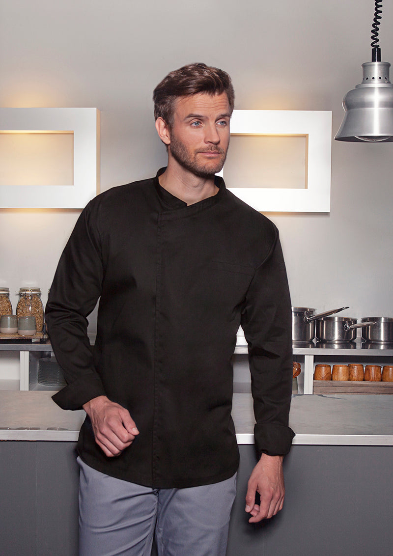 Karlowsky Langarm Kochhemd Basic in schwarz, Überwurf, Mesh-Rücken BJM 4-1-L