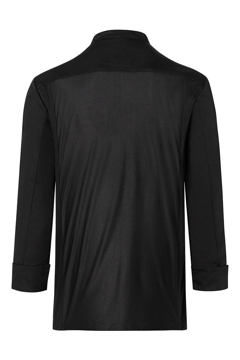 Karlowsky Langarm Kochhemd Basic in schwarz, Überwurf, Mesh-Rücken BJM 4-1-L