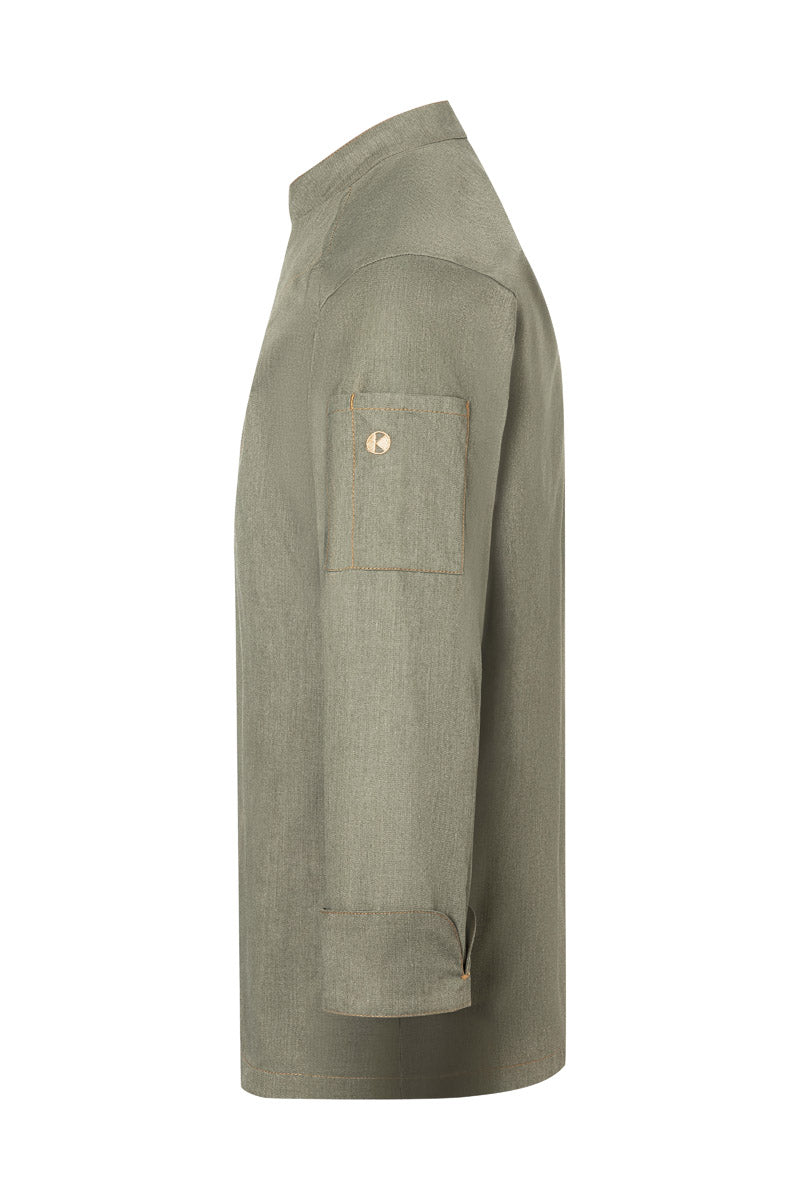 Karlowsky Langarm Herren-Kochjacke Jeans-Style in vintage moss green, leicht tailliert JM 24-103-52