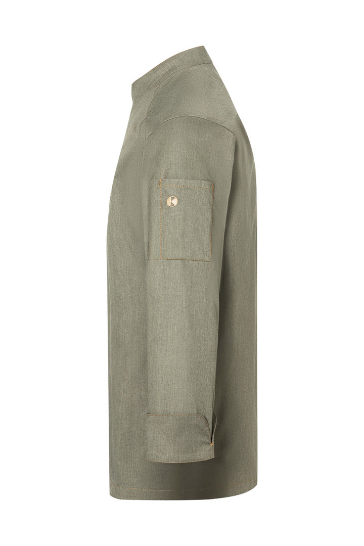 Karlowsky Langarm Herren-Kochjacke Jeans-Style in vintage moss green, leicht tailliert JM 24-103-52