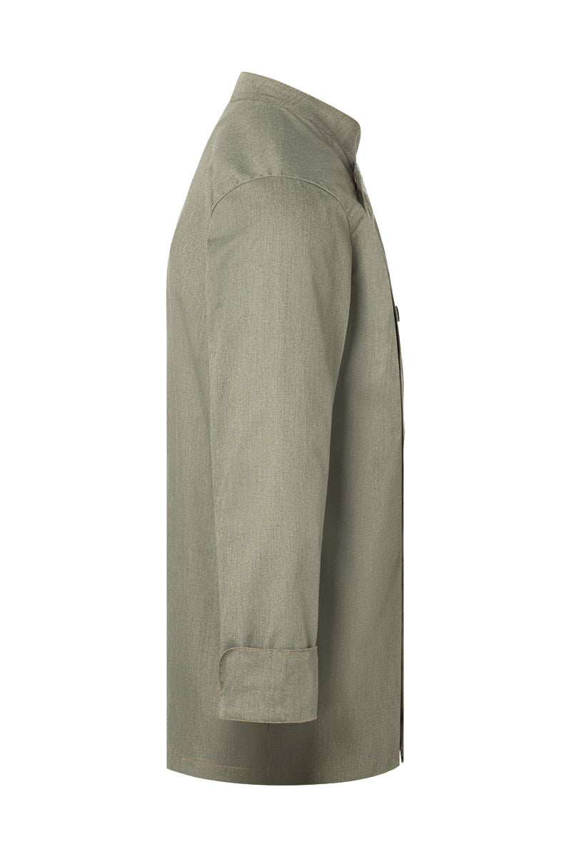 Karlowsky Langarm Herren-Kochjacke Jeans-Style in vintage moss green, leicht tailliert JM 24-103-52