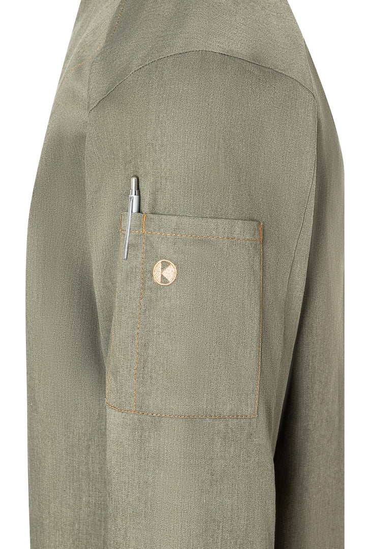 Karlowsky Langarm Herren-Kochjacke Jeans-Style in vintage moss green, leicht tailliert JM 24-103-52