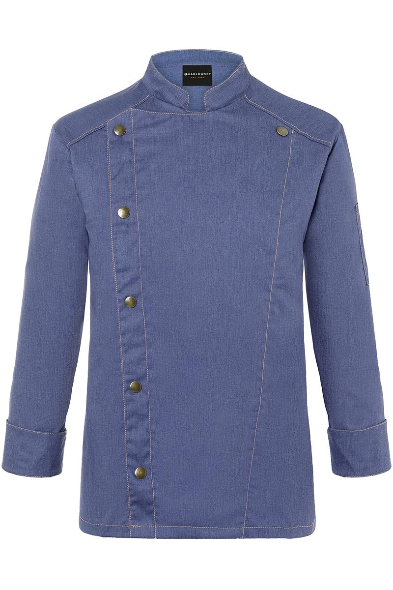 Karlowsky Langarm Herren-Kochjacke Jeans-Style in vintage blue, leicht tailliert JM 24-15-52