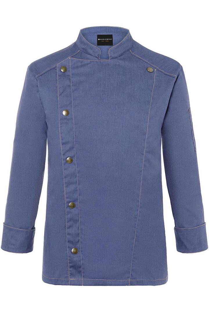 Karlowsky Langarm Herren-Kochjacke Jeans-Style in vintage blue, leicht tailliert JM 24-15-52