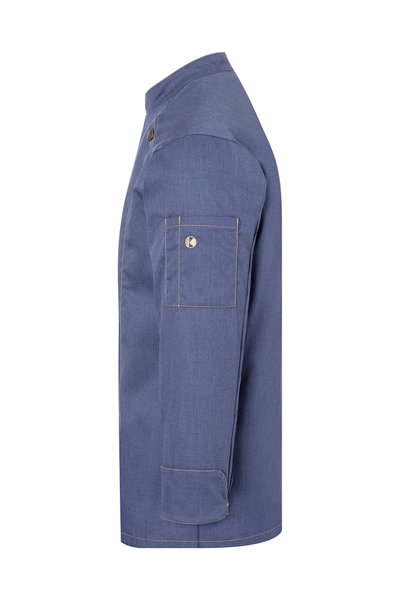 Karlowsky Langarm Herren-Kochjacke Jeans-Style in vintage blue, leicht tailliert JM 24-15-52