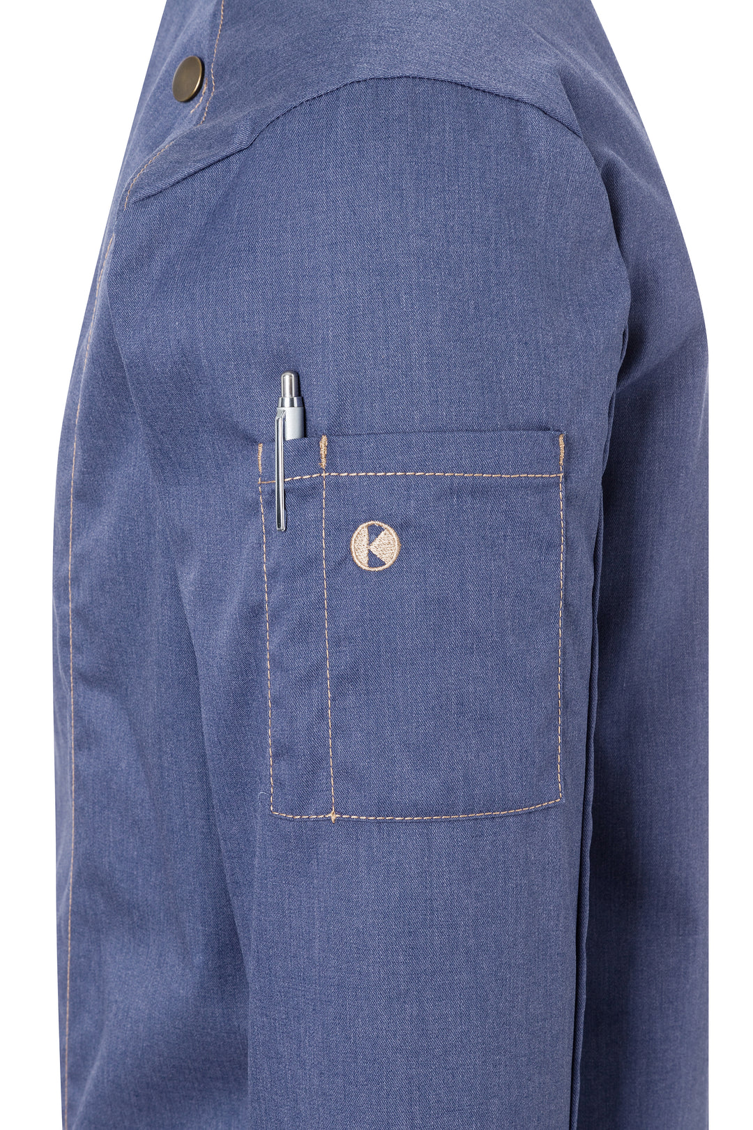 Karlowsky Langarm Herren-Kochjacke Jeans-Style in vintage blue, leicht tailliert JM 24-15-52