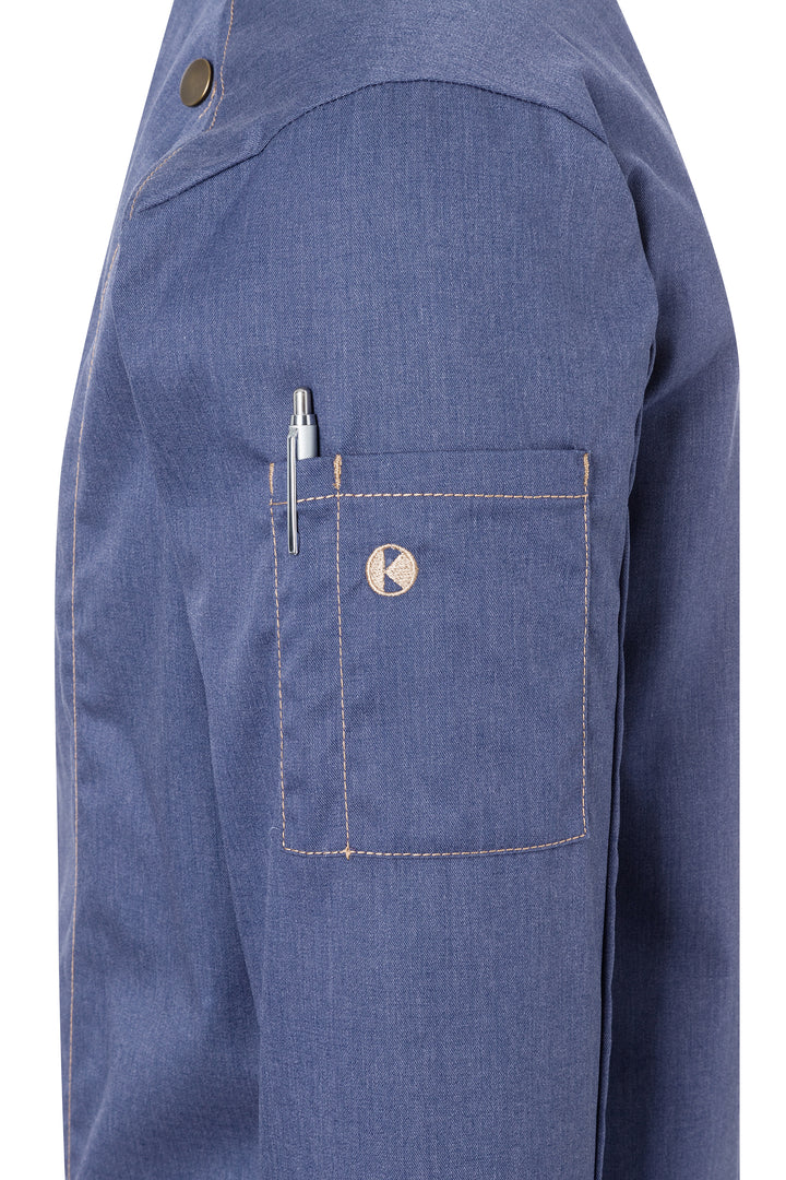 Karlowsky Langarm Herren-Kochjacke Jeans-Style in vintage blue, leicht tailliert JM 24-15-52