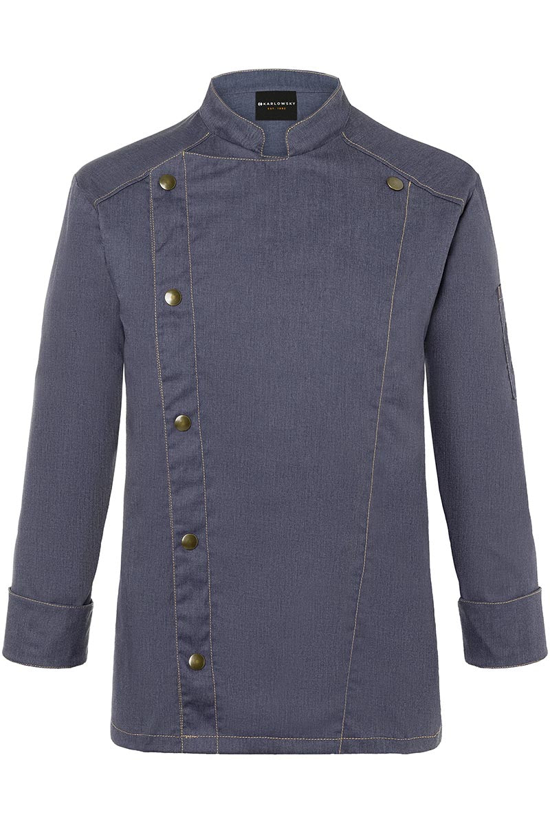 Karlowsky Langarm Herren-Kochjacke Jeans-Style in vintage black, leicht tailliert JM 24-16-52
