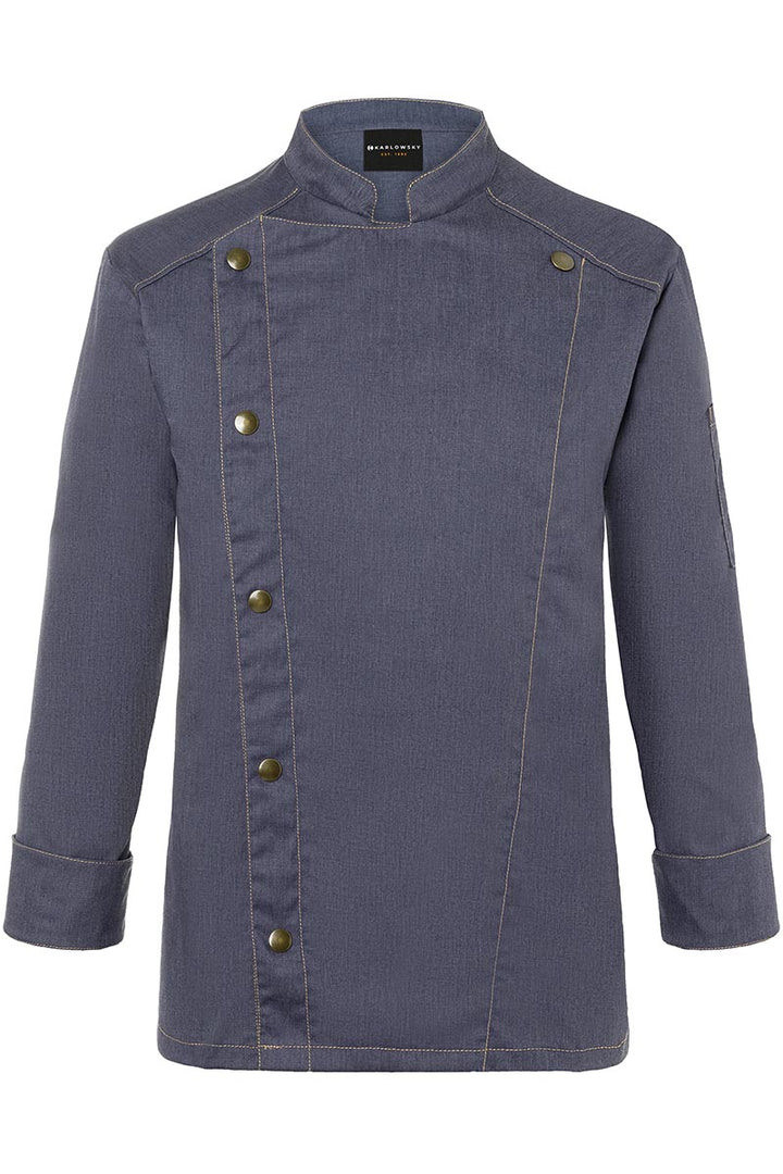 Karlowsky Langarm Herren-Kochjacke Jeans-Style in vintage black, leicht tailliert JM 24-16-52