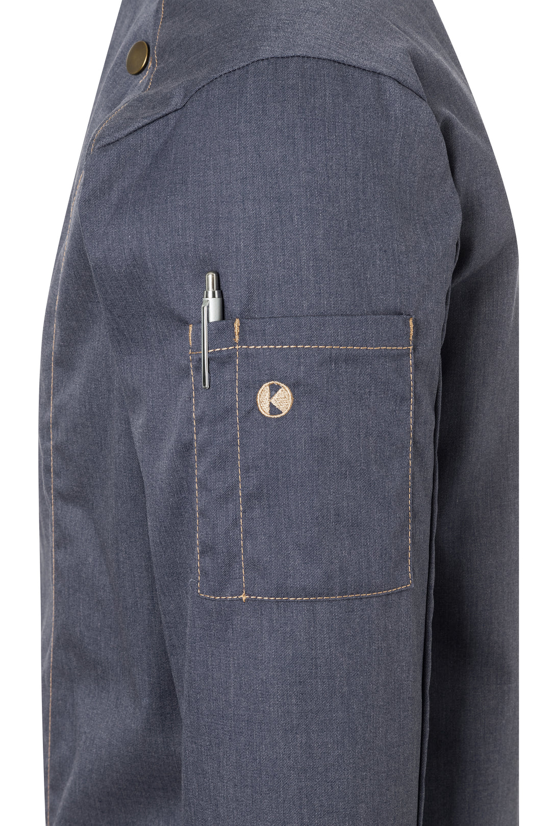 Karlowsky Langarm Herren-Kochjacke Jeans-Style in vintage black, leicht tailliert JM 24-16-52
