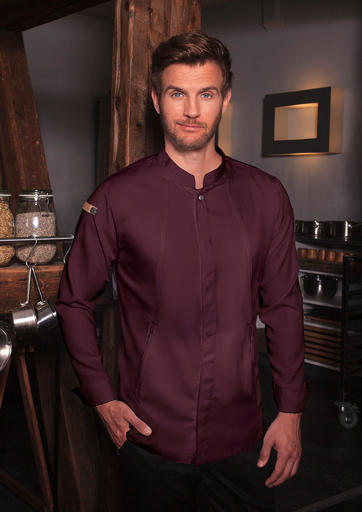 Karlowsky Langarm Herren-Kochjacke Green Generation in aubergine, leicht tailliert JM 35-39-52