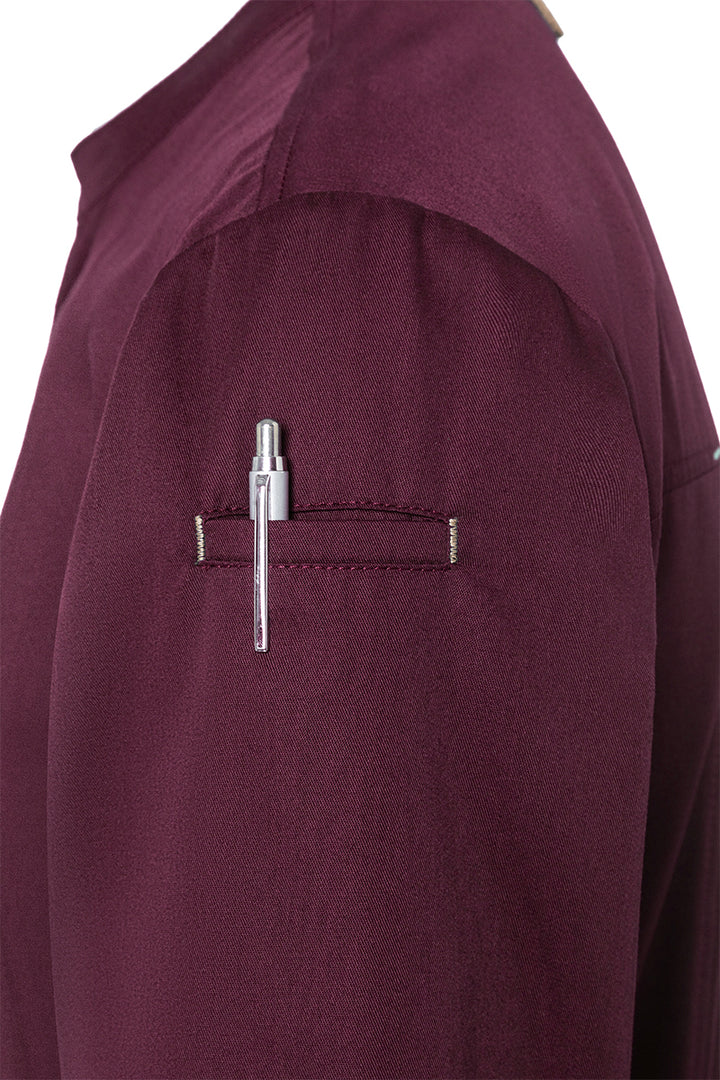 Karlowsky Langarm Herren-Kochjacke Green Generation in aubergine, leicht tailliert JM 35-39-52
