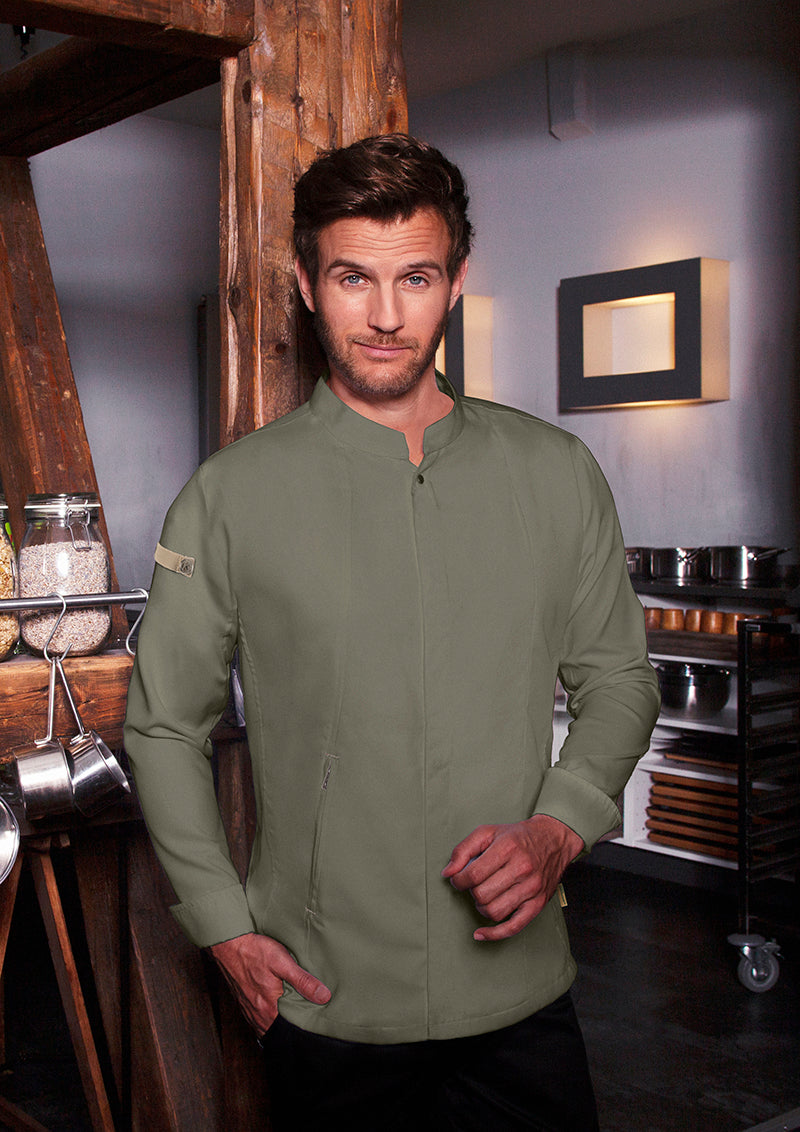 Karlowsky Langarm Herren-Kochjacke Green Generation in salbei, leicht tailliert JM 35-67-52