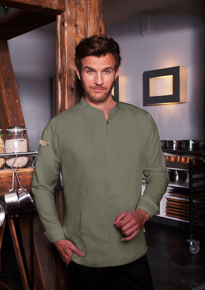 Karlowsky Langarm Herren-Kochjacke Green Generation in salbei, leicht tailliert JM 35-67-52