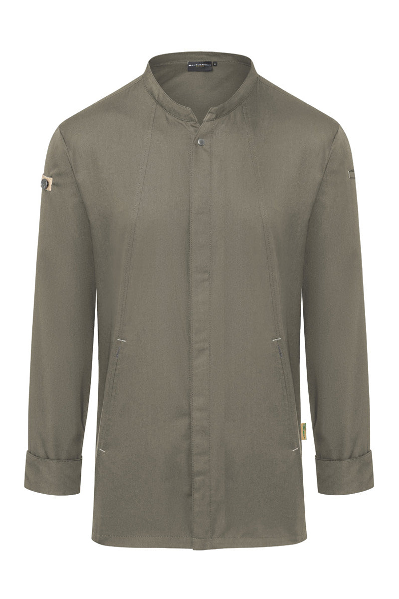 Karlowsky Langarm Herren-Kochjacke Green Generation in salbei, leicht tailliert JM 35-67-52