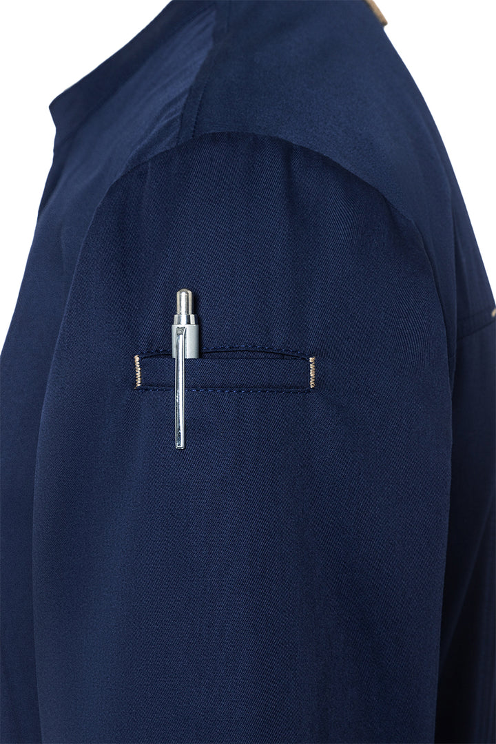 Karlowsky Langarm Herren-Kochjacke Green Generation in stahlblau, leicht tailliert JM 35-83-52