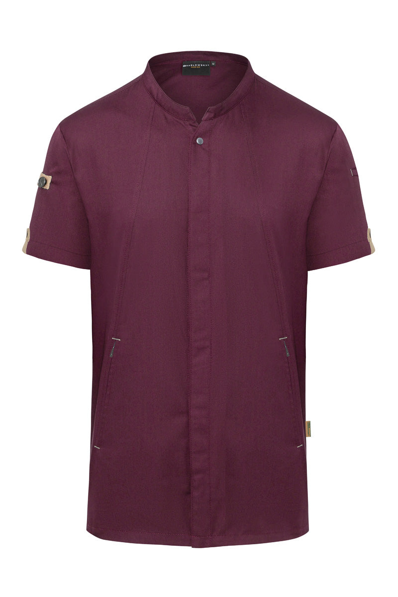 Karlowsky Kurzarm Herren-Kochjacke Green Generation in aubergine, leicht tailliert JM 36-39-62