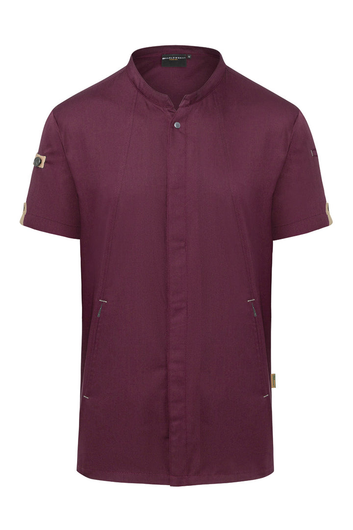 Karlowsky Kurzarm Herren-Kochjacke Green Generation in aubergine, leicht tailliert JM 36-39-62