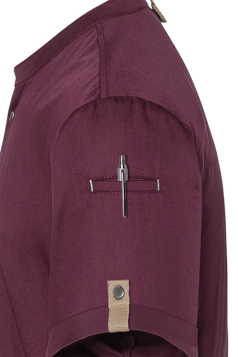 Karlowsky Kurzarm Herren-Kochjacke Green Generation in aubergine, leicht tailliert JM 36-39-62