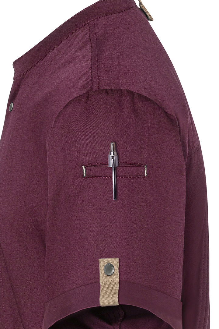 Karlowsky Kurzarm Herren-Kochjacke Green Generation in aubergine, leicht tailliert JM 36-39-62