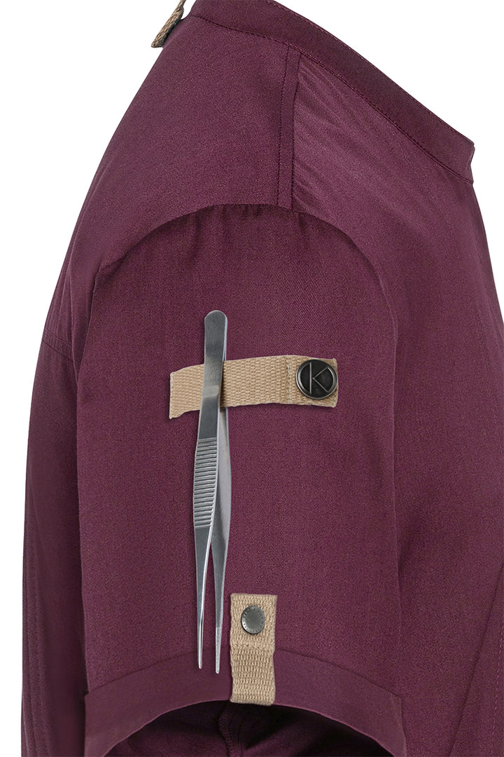 Karlowsky Kurzarm Herren-Kochjacke Green Generation in aubergine, leicht tailliert JM 36-39-62