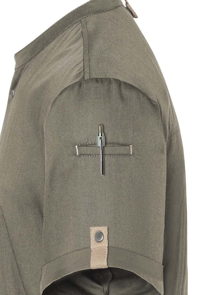 Karlowsky Kurzarm Herren-Kochjacke Green Generation in salbei, leicht tailliert JM 36-67-62