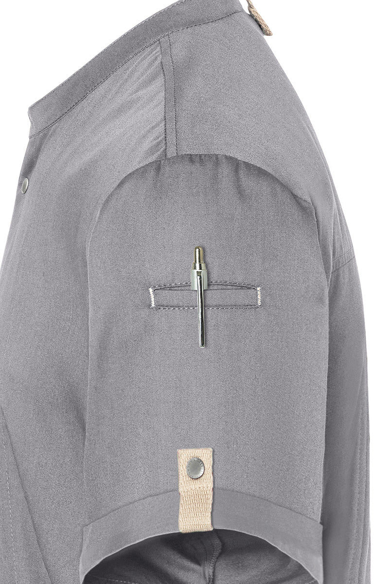 Karlowsky Kurzarm Herren-Kochjacke Green Generation in platingrau, leicht tailliert JM 36-68-62