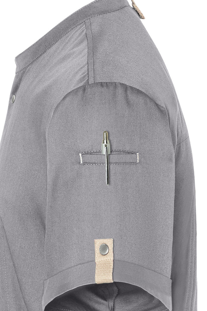 Karlowsky Kurzarm Herren-Kochjacke Green Generation in platingrau, leicht tailliert JM 36-68-62