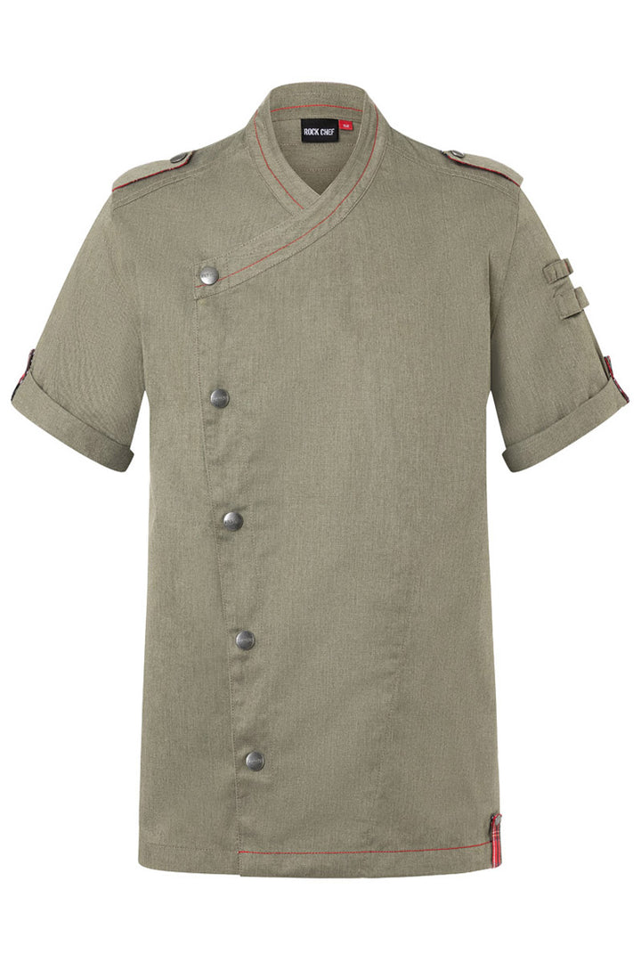 ROCK CHEF® Kurzarm Herren-Kochjacke Stage2 Denim-Style in vintage moss green, Regular Fit RCJM 19-103-52