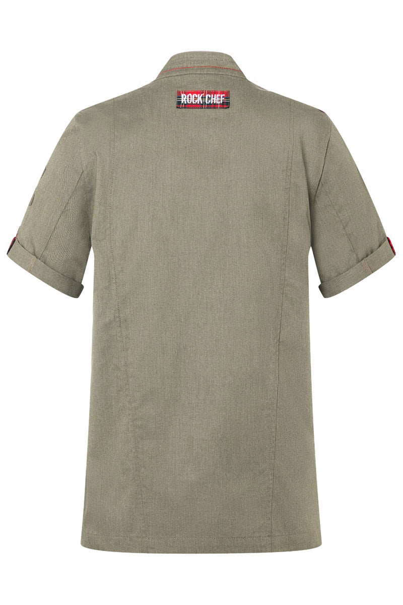 ROCK CHEF® Kurzarm Herren-Kochjacke Stage2 Denim-Style in vintage moss green, Regular Fit RCJM 19-103-52