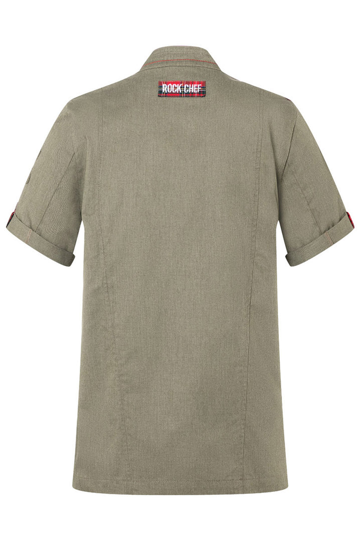 ROCK CHEF® Kurzarm Herren-Kochjacke Stage2 Denim-Style in vintage moss green, Regular Fit RCJM 19-103-52