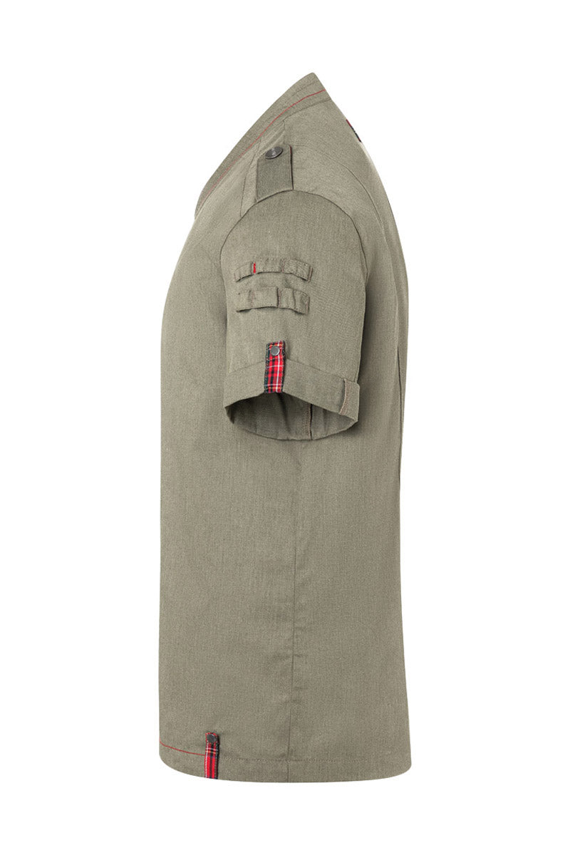 ROCK CHEF® Kurzarm Herren-Kochjacke Stage2 Denim-Style in vintage moss green, Regular Fit RCJM 19-103-52