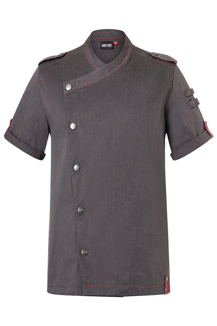 ROCK CHEF®Kurzarm Herren-Kochjacke Stage2 Denim-Style in vintage black, Regular Fit RCJM 19-16-52